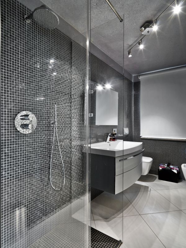 Modern residential bathroom with rain shower